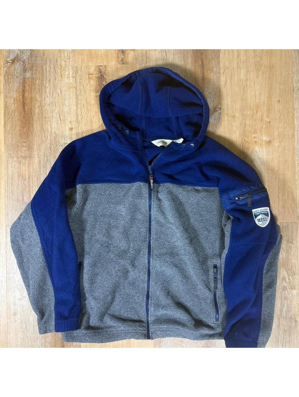 Y2K Eddie Bauer blue and grey hooded fleece jacket